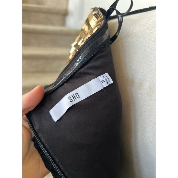 NWT SHO Tadashi Shoji Liquid Gold Sequin Off the Shoulder Mini Dress - Picture 9 of 12